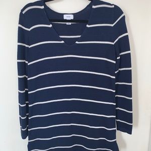 S Old Navy White & Navy Striped  V-Neck Sweater